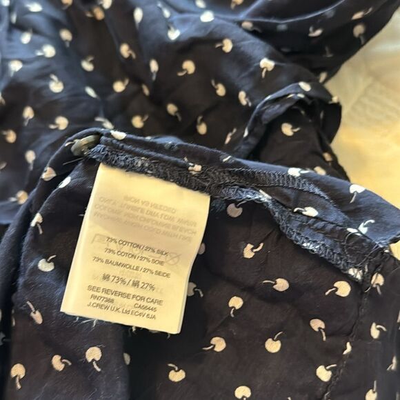 J. Crew Blouse Navy Blue White Tiny Cherries Top Career Casual Sz Small. - Picture 4 of 4